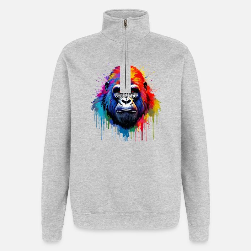 Gorille arc-en-ciel Art Splash - Sweat à zip 1/4 - gris chiné