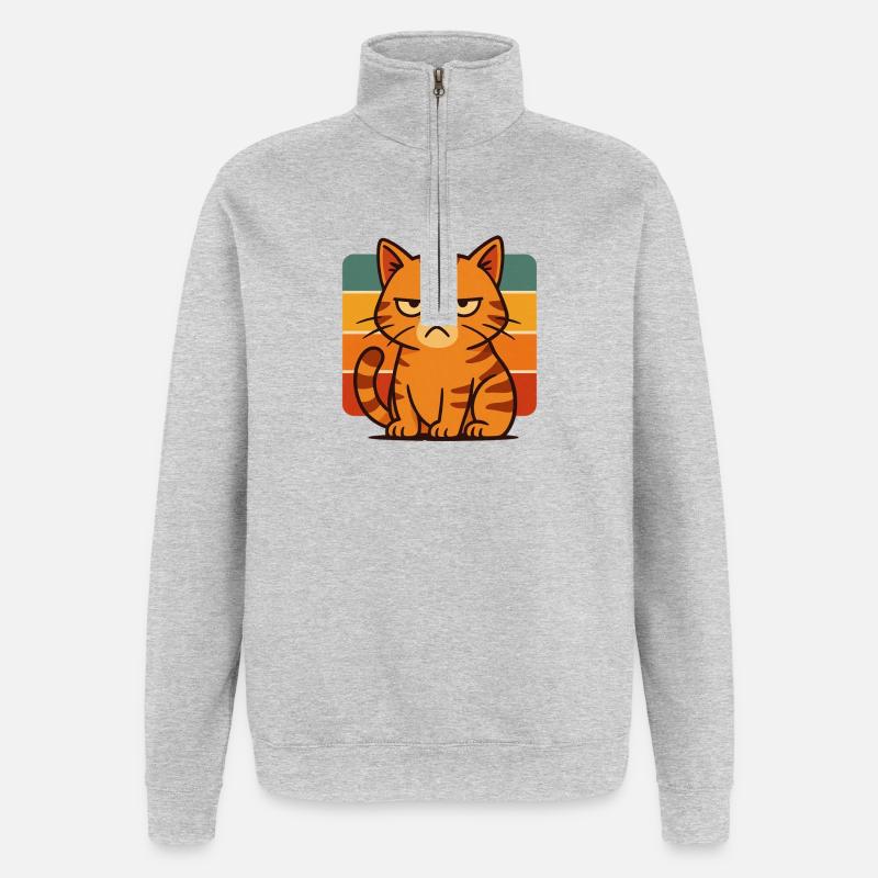 Mürrische Katze auf Retro-Gürteln - Quarter-Zip-Sweatshirt - Grau meliert