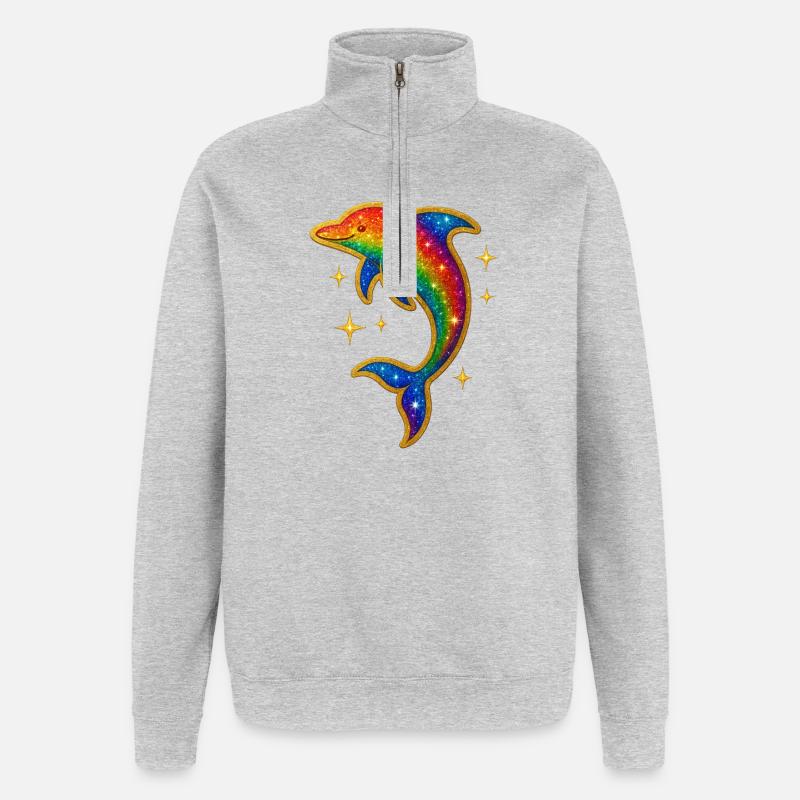 Regenbogen Delfin Glitzerpracht - Quarter-Zip-Sweatshirt - Grau meliert