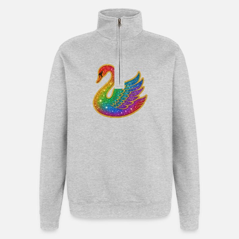 Regenbogen Glitzer Schwan - Quarter-Zip-Sweatshirt - Grau meliert