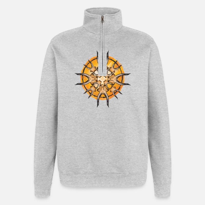 Mandala Étoile du Soleil Radial - Sweat à zip 1/4 - gris chiné