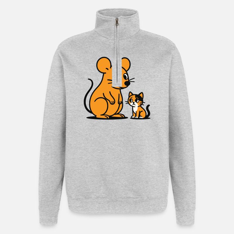 Kuschelige Maus und Kätzchen Duo - Quarter-Zip-Sweatshirt - Grau meliert