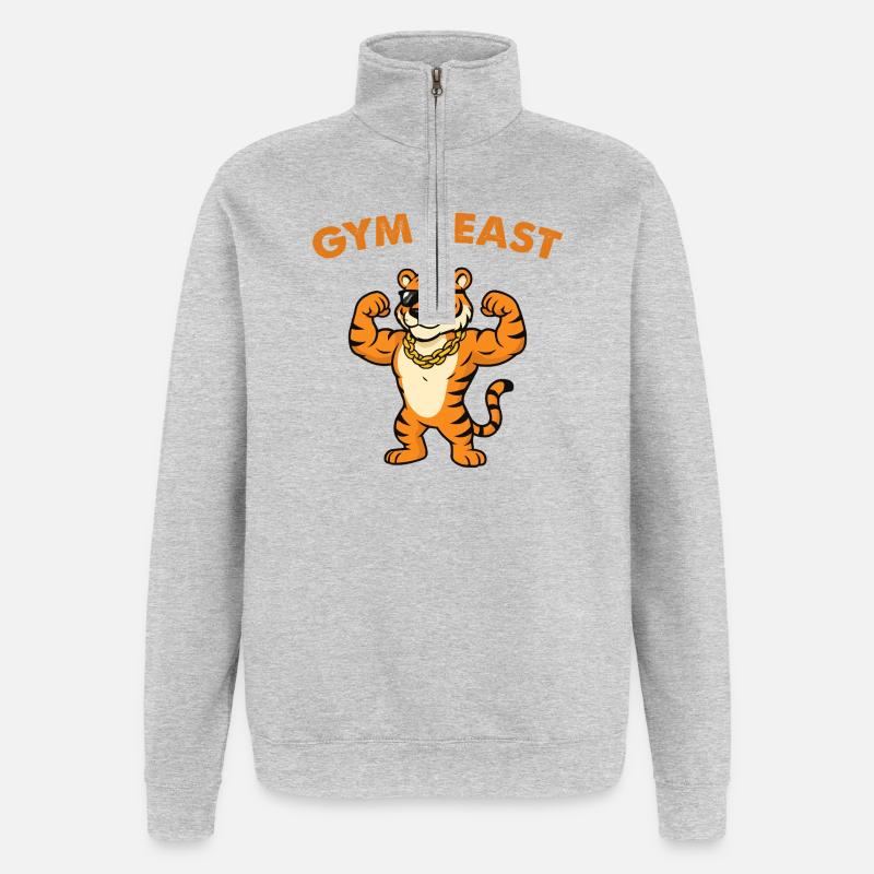 Gym Beast Tiger mit Sonnenbrille - Quarter-Zip-Sweatshirt - Grau meliert