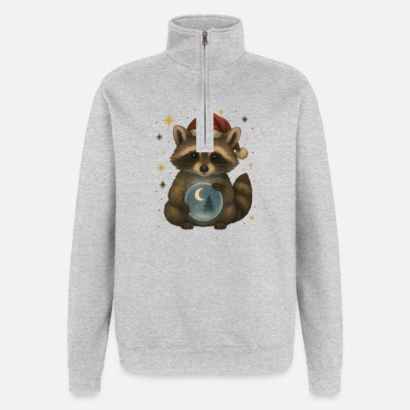 Weihnachts Waschbär mit Schneekugel - Quarter-Zip-Sweatshirt - Grau meliert