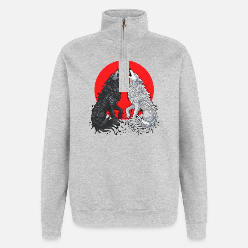 Schwarzer und grauer Drachenwolf - Quarter-Zip-Sweatshirt - Grau meliert