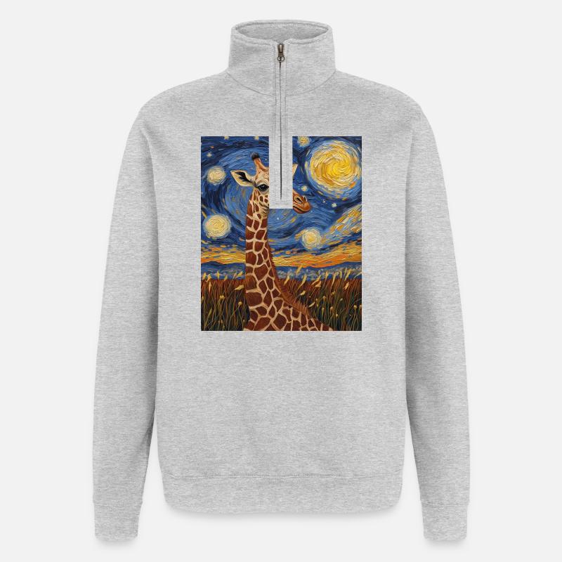 Giraffe Van Gogh Style Starry Night - Quarter-Zip Sweatshirt - heather grey