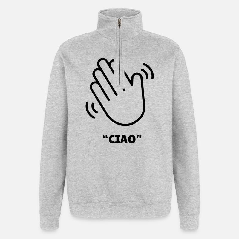 Ciao – Conception de la main agitée - Sweat à zip 1/4 - gris chiné