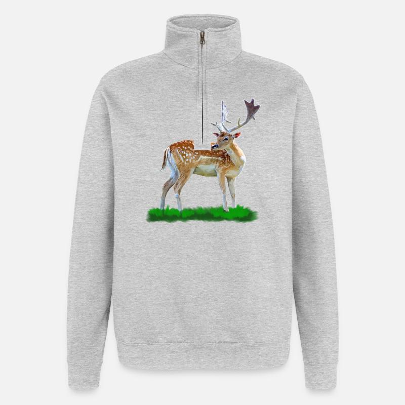 Waldhirsch Aquarellstil - Quarter-Zip-Sweatshirt - Grau meliert