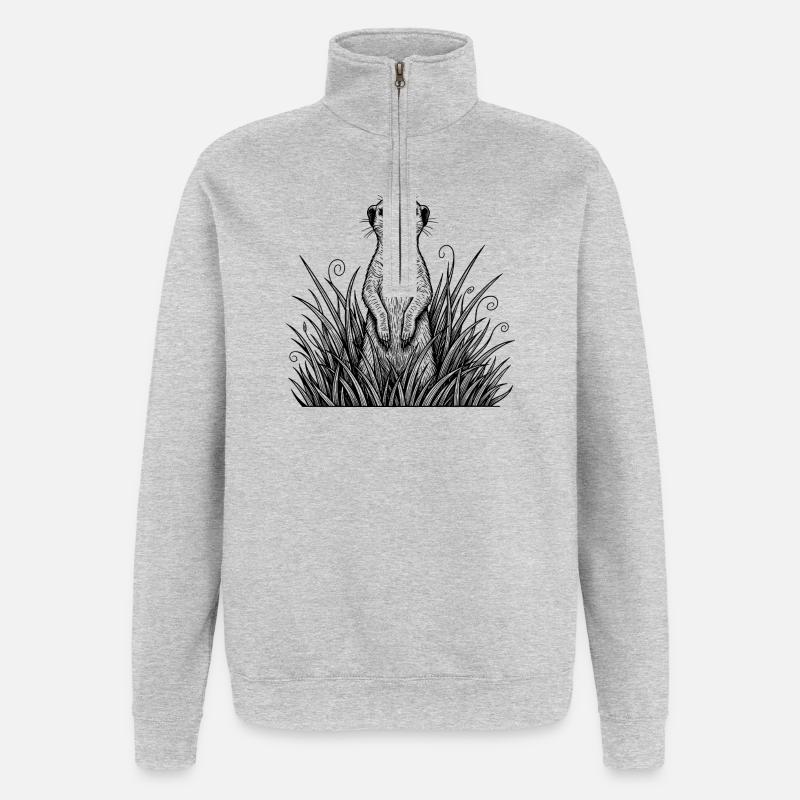 Suricate dans l’herbe - Sweat à zip 1/4 - gris chiné
