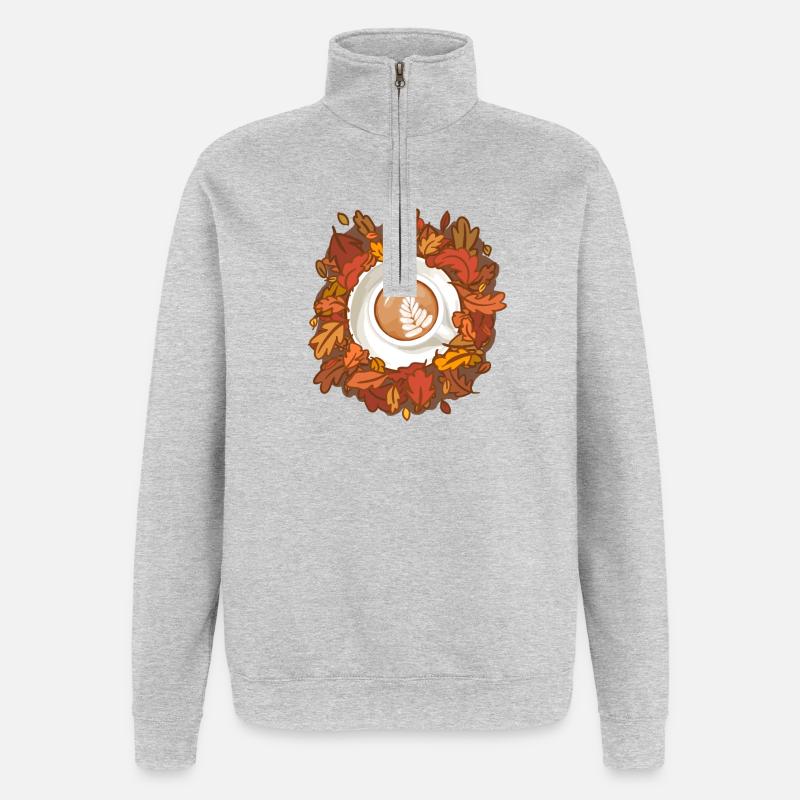 Leaves are Falling, Coffee is Calling - Quarter-Zip-Sweatshirt - Grau meliert
