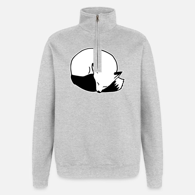 Fuchs schlafend: Niedlich, Kawaii & Comic Stil - Quarter-Zip-Sweatshirt - Grau meliert
