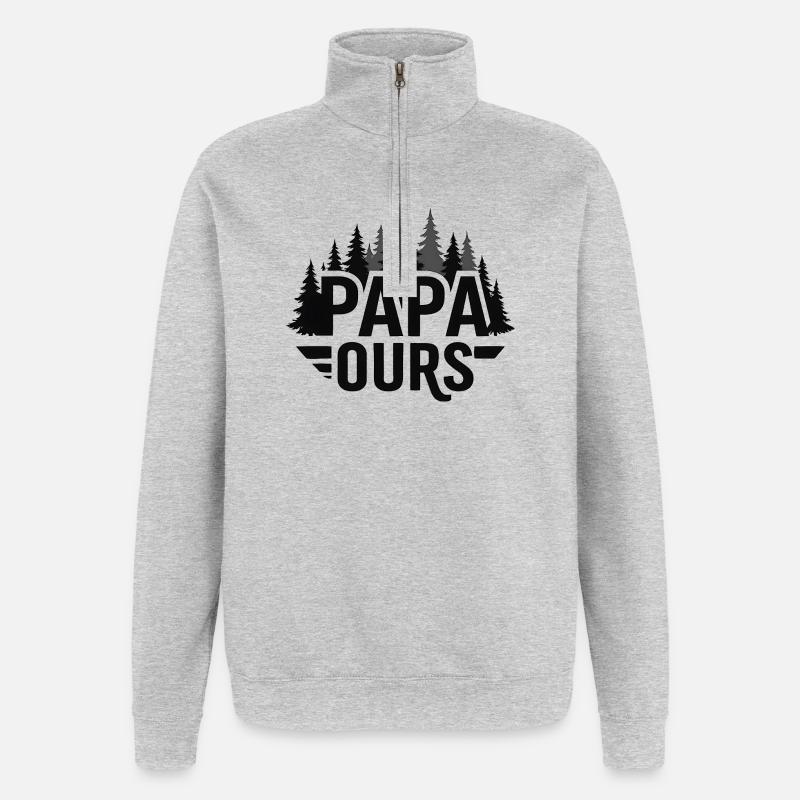Papa Ourse Foret Silhouette - Sweat à zip 1/4 - gris chiné