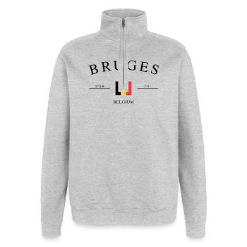 Bruges Belgium – Holiday Souvenir & Gift - Quarter-Zip Sweatshirt - heather grey - Front - AI Model Female 172 light (172cm) & AI Model Male 178 dark (178cm)