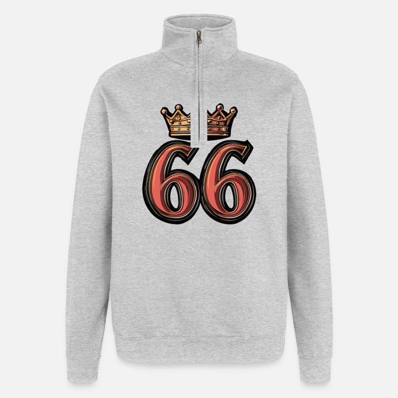 66 Zahl Krone - Quarter-Zip-Sweatshirt - Grau meliert