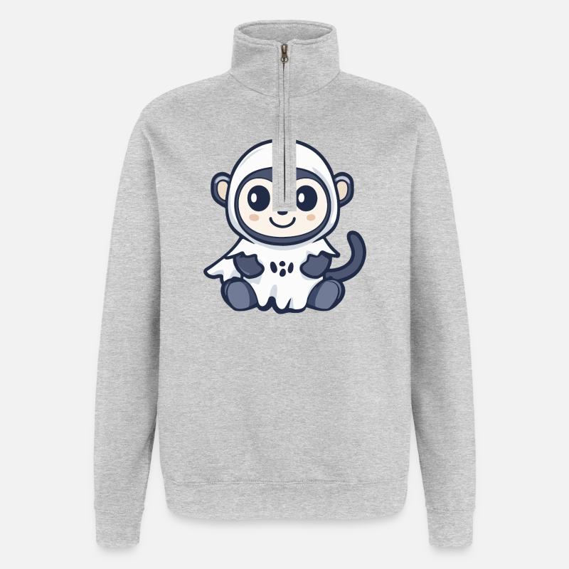 Monkey Halloween Ghost - Quarter-Zip Sweatshirt - heather grey