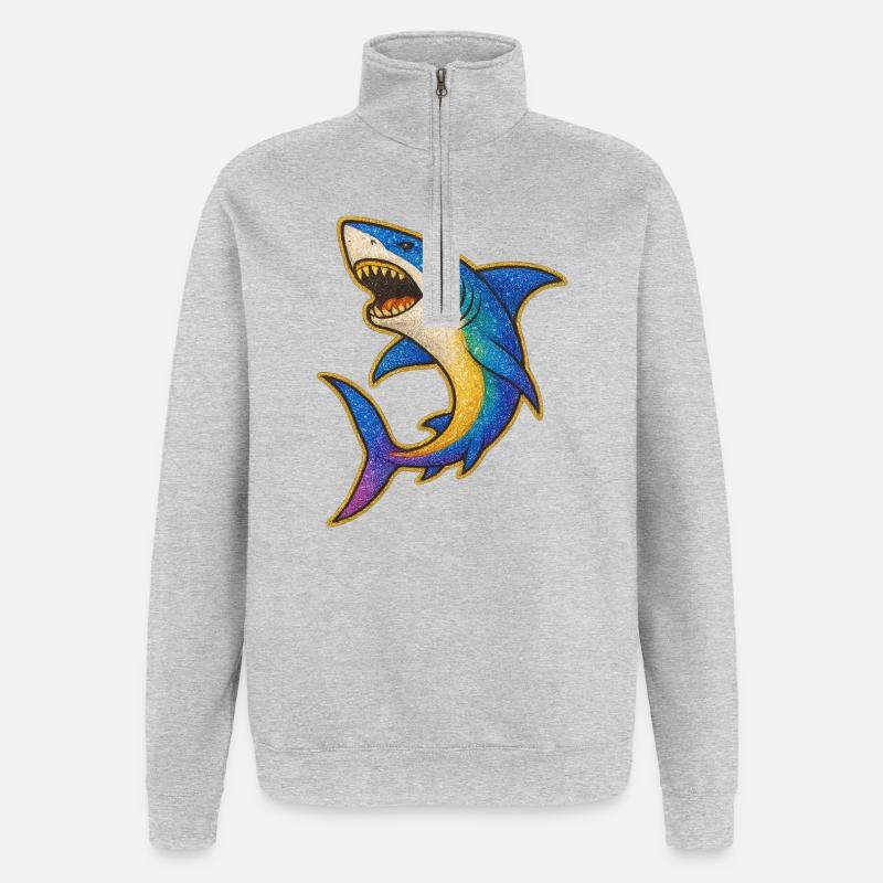 Shark | Rainbow Shark Patch Art - Quarter-Zip Sweatshirt - heather grey