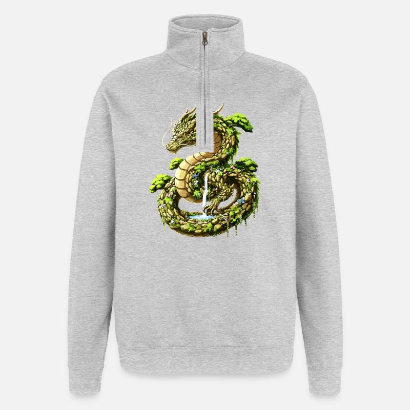 Erd-Geist-Drache - Quarter-Zip-Sweatshirt - Grau meliert