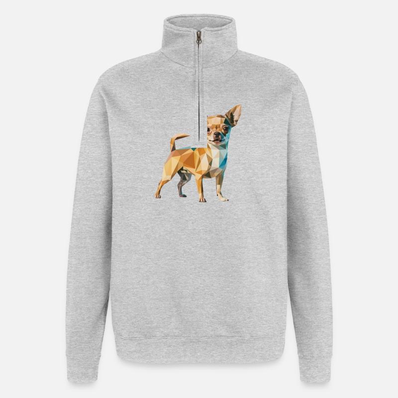 Chihuahua - Cool Low Poly  Logo - Sweat à zip 1/4 - gris chiné