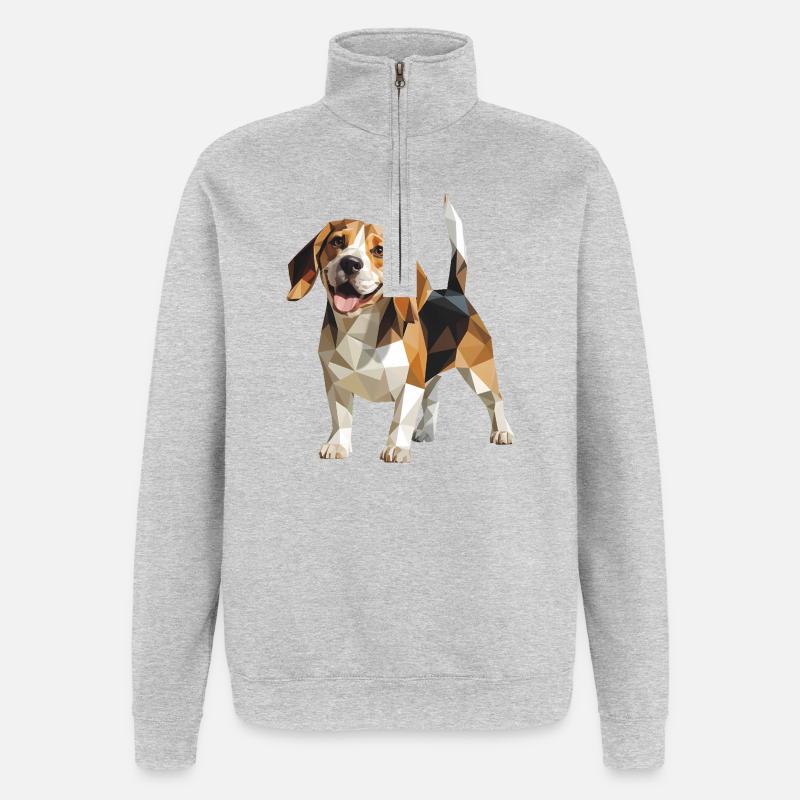 Beagle - Cool Low Poly Logo - Quarter-Zip Sweatshirt - heather grey
