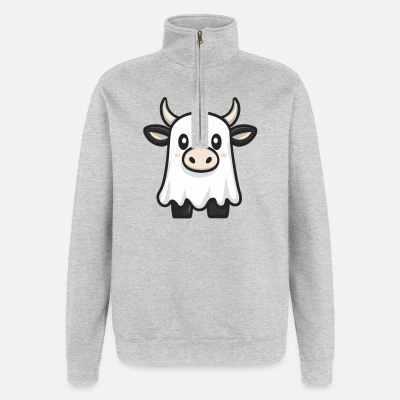 Kuh Halloween Geist - Quarter-Zip-Sweatshirt - Grau meliert