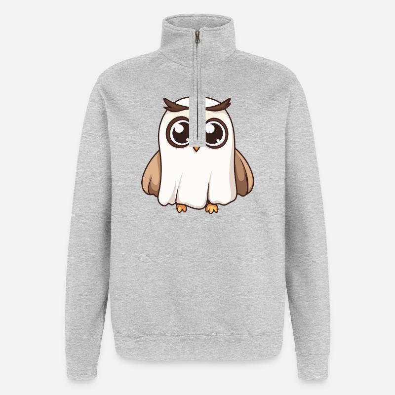 Eule Halloween Geist - Quarter-Zip-Sweatshirt - Grau meliert