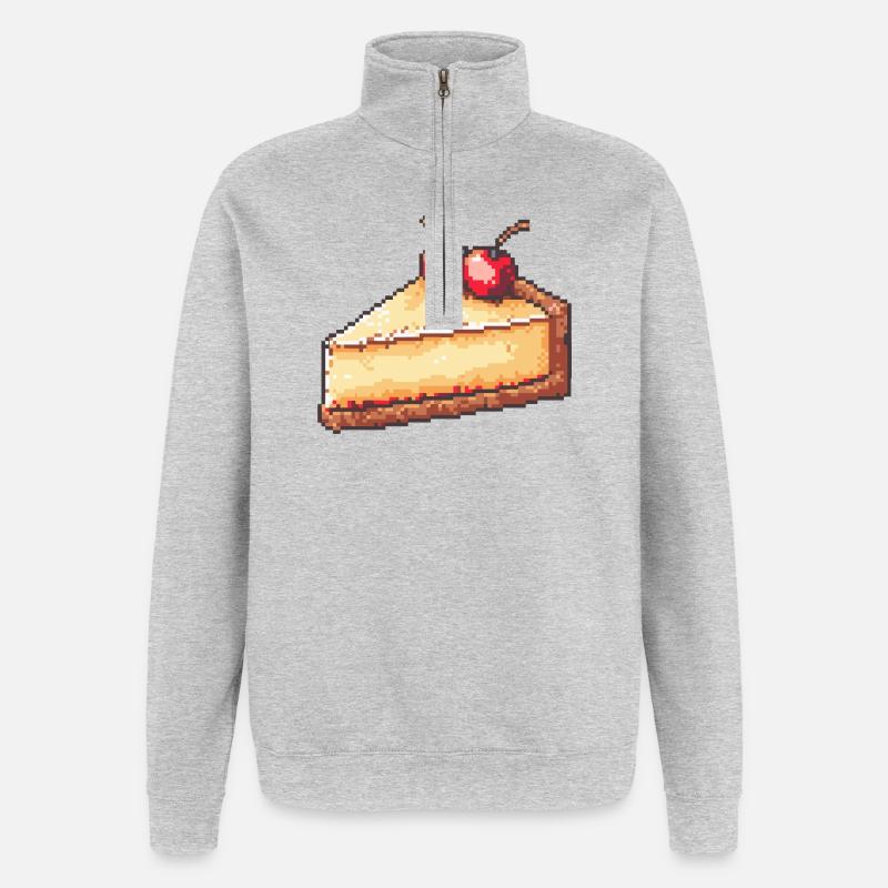 Pixel Cheesecake Cherry Slice - Quarter-Zip Sweatshirt - heather grey