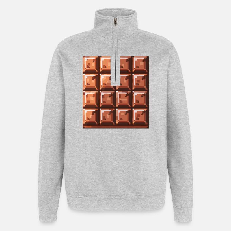 Pixel Chocolate Square Pattern - Quarter-Zip Sweatshirt - heather grey