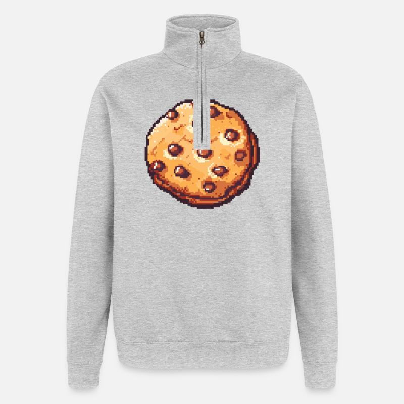 Cookie Pixel Cookie Art Rétro - Sweat à zip 1/4 - gris chiné