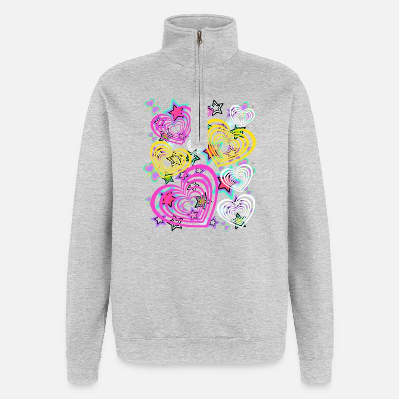Retro Herz Herzen  - Quarter-Zip-Sweatshirt - Grau meliert