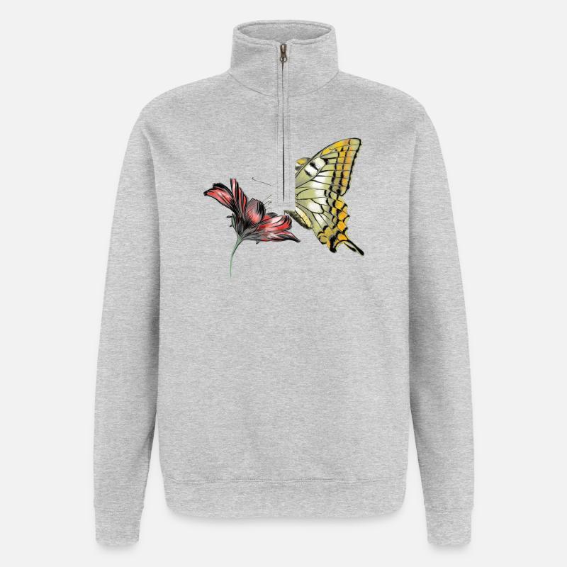 Papillon en fleurs - Sweat à zip 1/4 - gris chiné