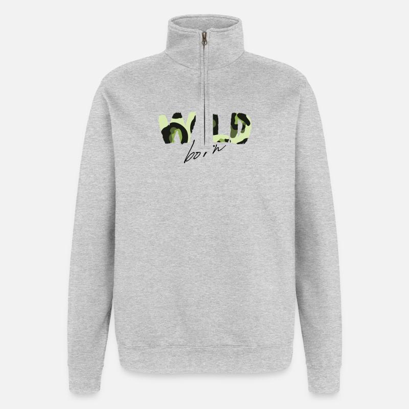 Camouflage Wild Born Texte Logo - Sweat à zip 1/4 - gris chiné