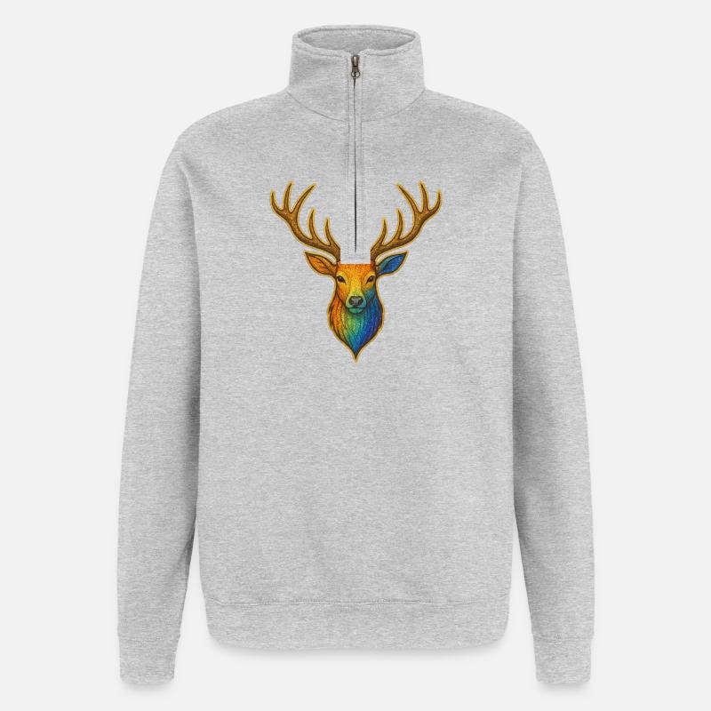 Rainbow deer with gold frame - Quarter-Zip Sweatshirt - heather grey