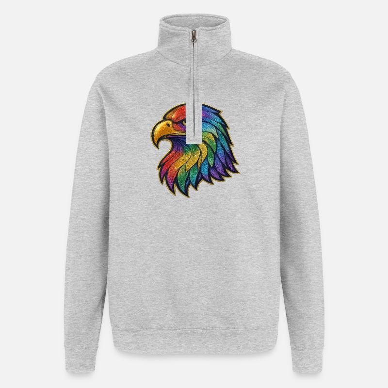 Rainbow Eagle Head Patch - Quarter-Zip Sweatshirt - heather grey
