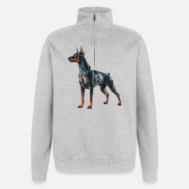 Dobermann - Cooles Low-Poly-Logo - Quarter-Zip-Sweatshirt - Grau meliert