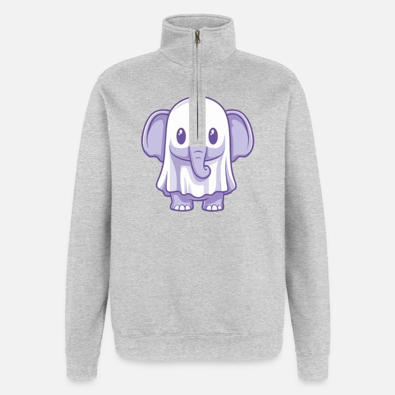 Éléphant Halloween Fantôme - Sweat à zip 1/4 - gris chiné