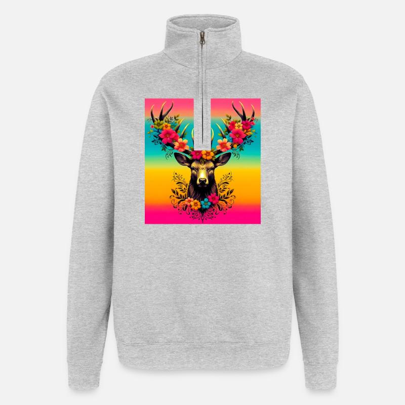 Cerf - Sweat à zip 1/4 - gris chiné