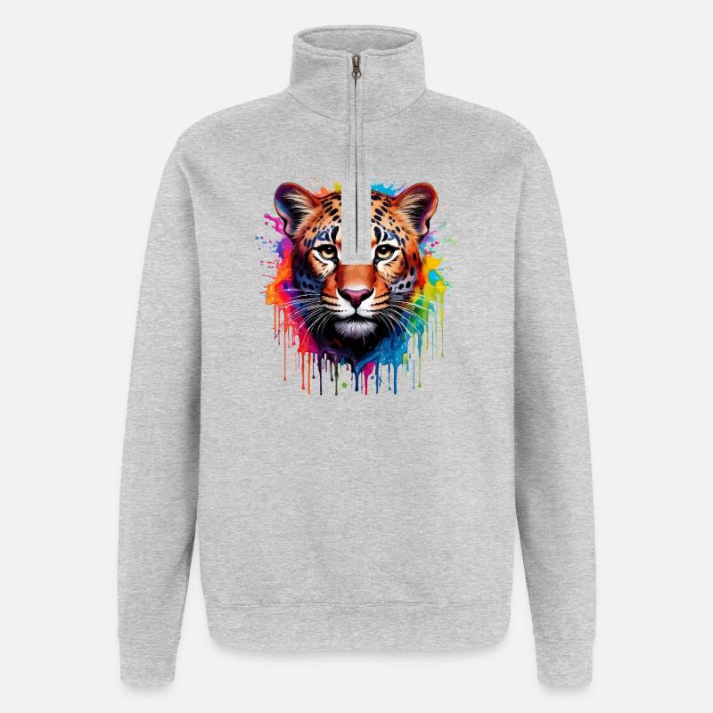 Leopard Farbexplosion Aquarell - Quarter-Zip-Sweatshirt - Grau meliert