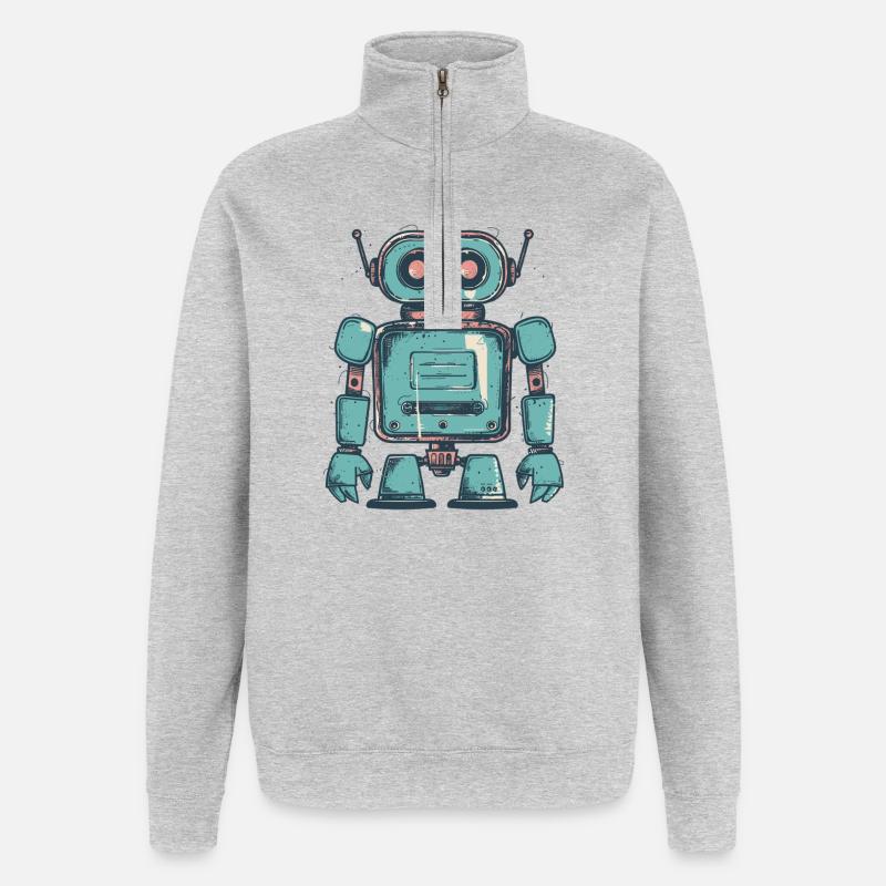 Dessin de robot sarcelle rétro - Sweat à zip 1/4 - gris chiné