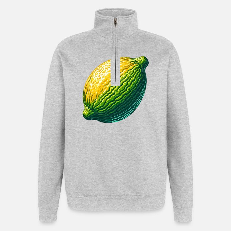 Citron abstrait en vert-jaune texturé - Sweat à zip 1/4 - gris chiné