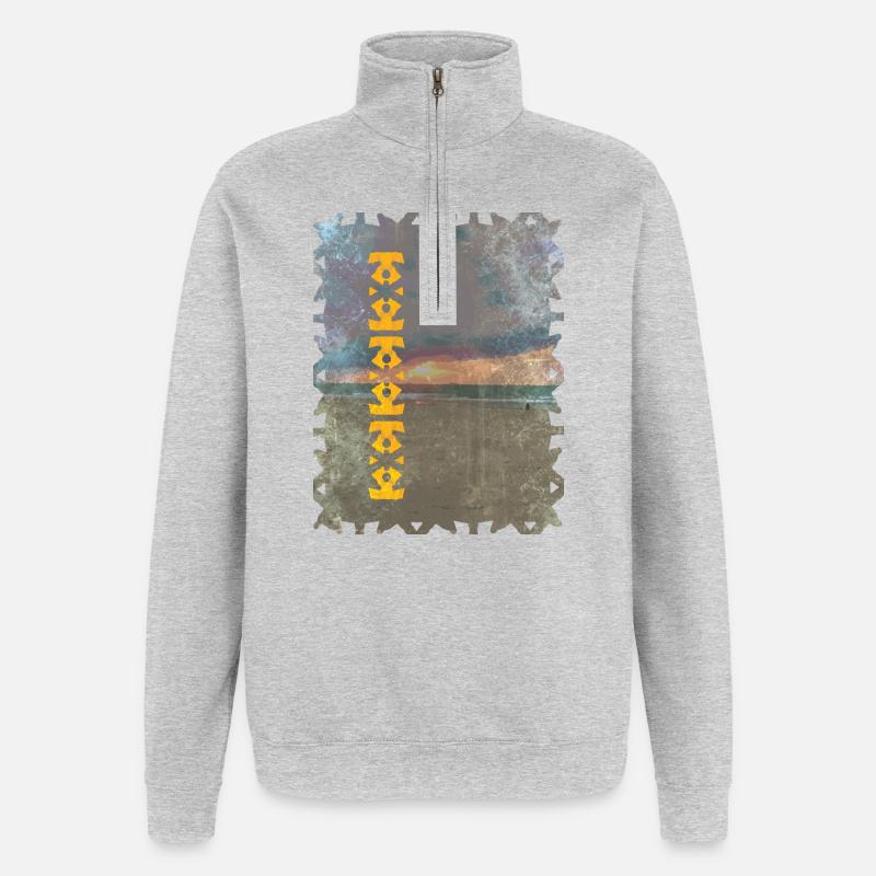 Motif totem jaune sur la plage - Sweat à zip 1/4 - gris chiné