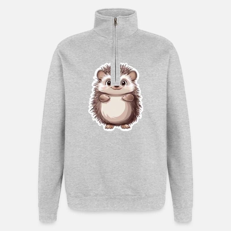 Hérisson - Sweat à zip 1/4 - gris chiné