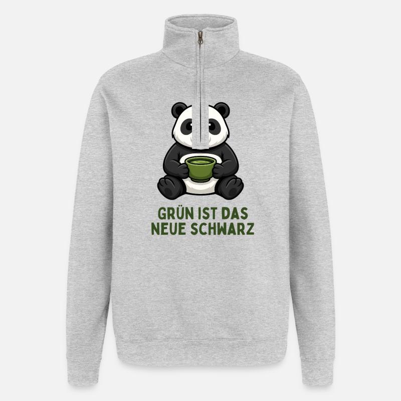 Panda Coffee Time Green Tea Drink - Quarter-Zip Sweatshirt - heather grey
