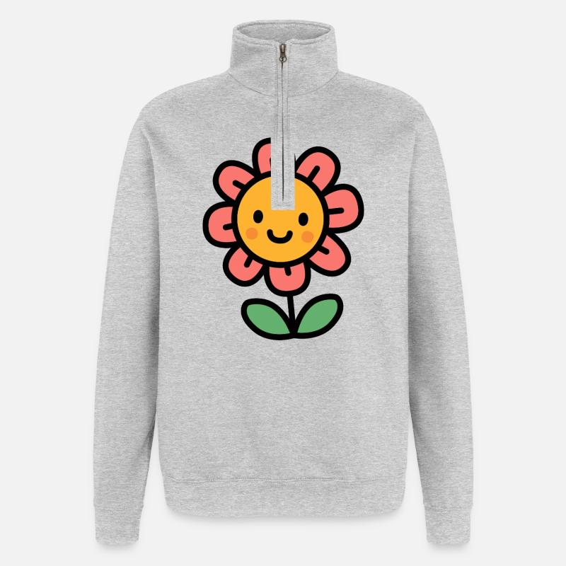 Kawaii Blume mit großer Blüte - Quarter-Zip-Sweatshirt - Grau meliert