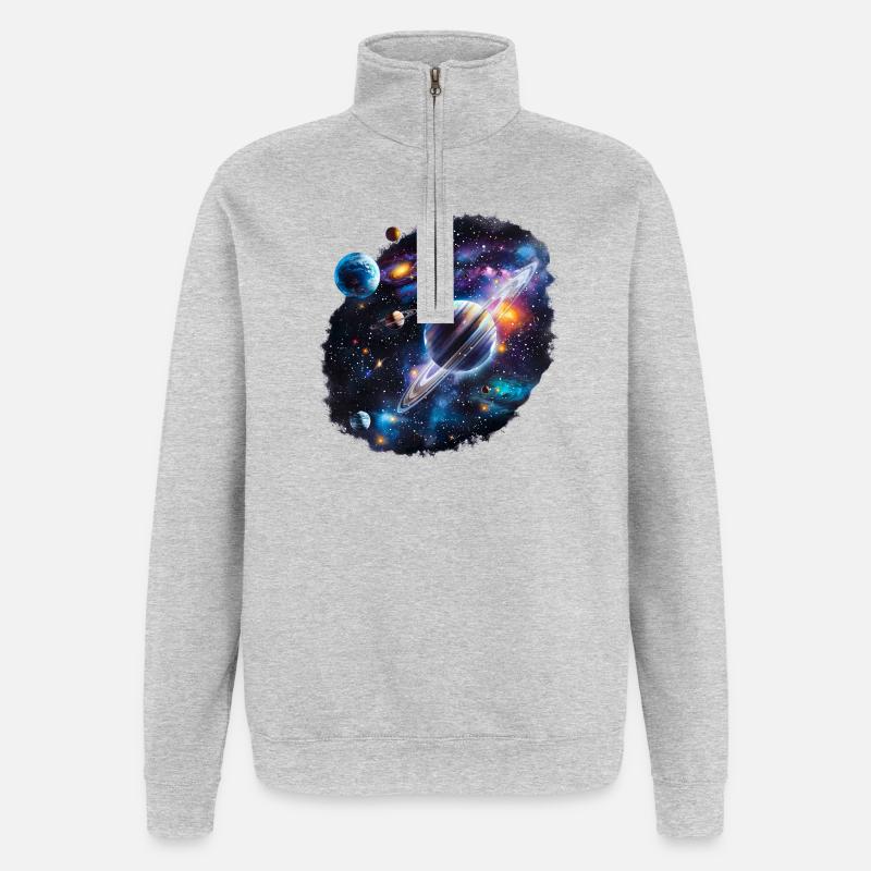 Galactic Planetary System Pattern - Quarter-Zip Sweatshirt - heather grey