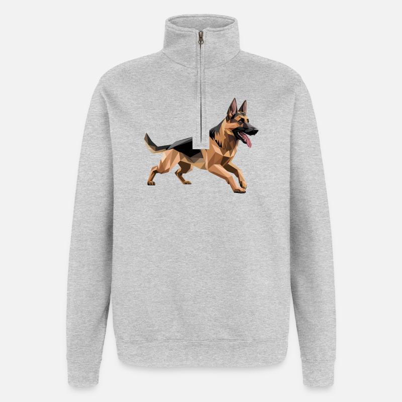 German Shepherd - Cool Low Poly Logo - Quarter-Zip Sweatshirt - heather grey