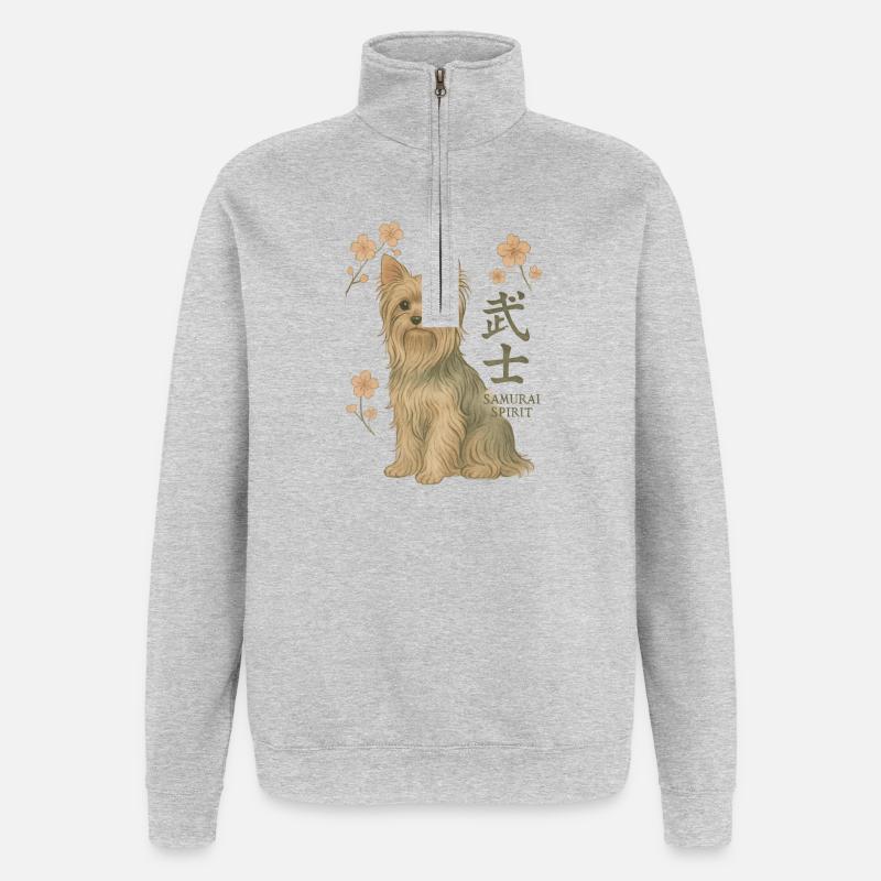 Yorkshire Terrier Dog - Samurai Spirit - Quarter-Zip Sweatshirt - heather grey