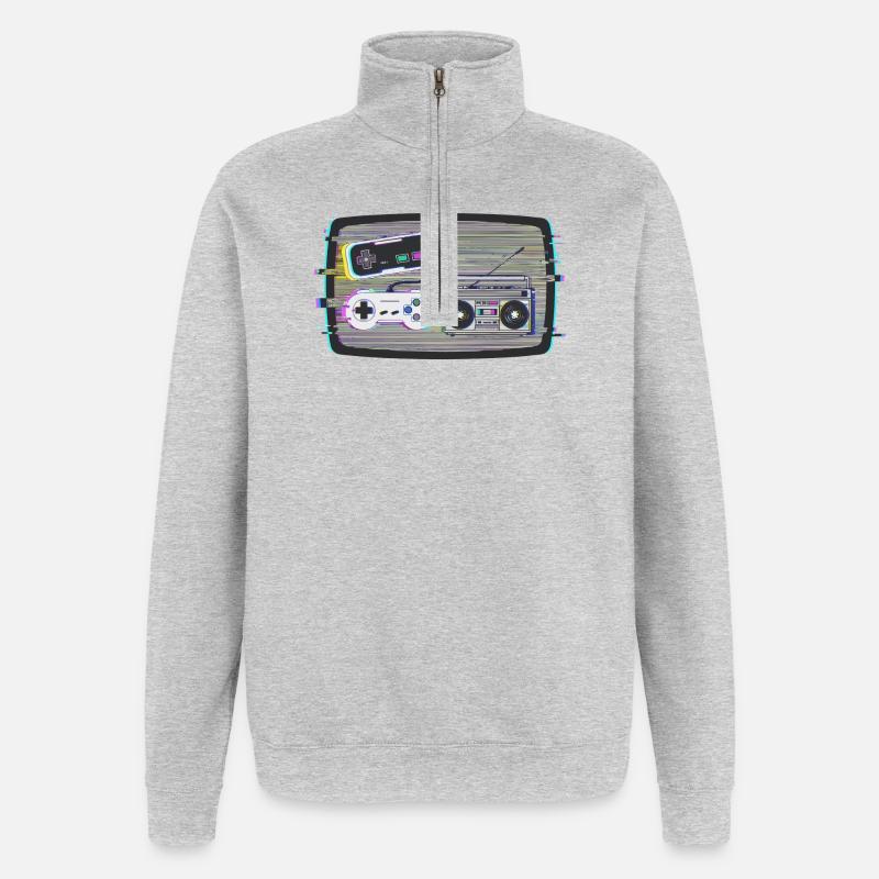 Glitchy Nostalgie - Quarter-Zip-Sweatshirt - Grau meliert