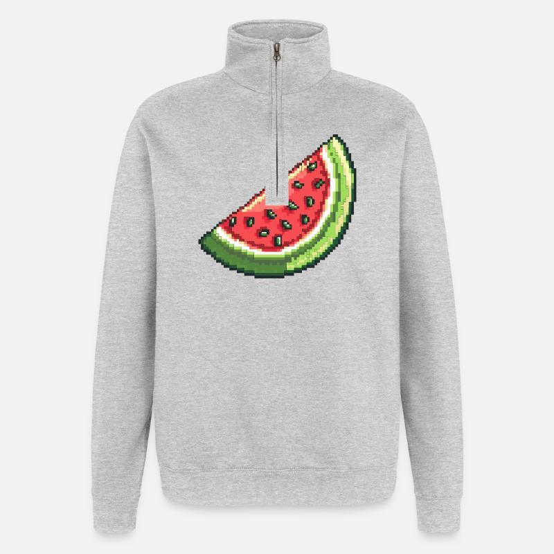 Tranche de pastèque pixel - Sweat à zip 1/4 - gris chiné