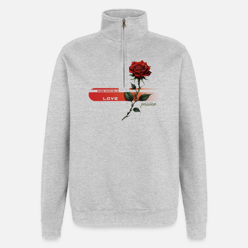Rose pourpre de la passion - Sweat à zip 1/4 - gris chiné