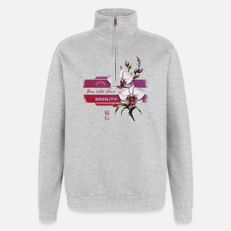 Orchideenblüte mit Anmut - Quarter-Zip-Sweatshirt - Grau meliert